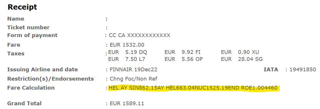 Finnair ticket details from email